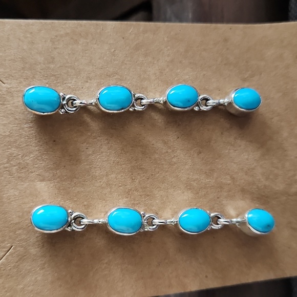 Stunning NWOT Native American Navajo Turquoise 4 Stone Dangle Earrings 🩵🎁❤️ - Picture 3 of 12